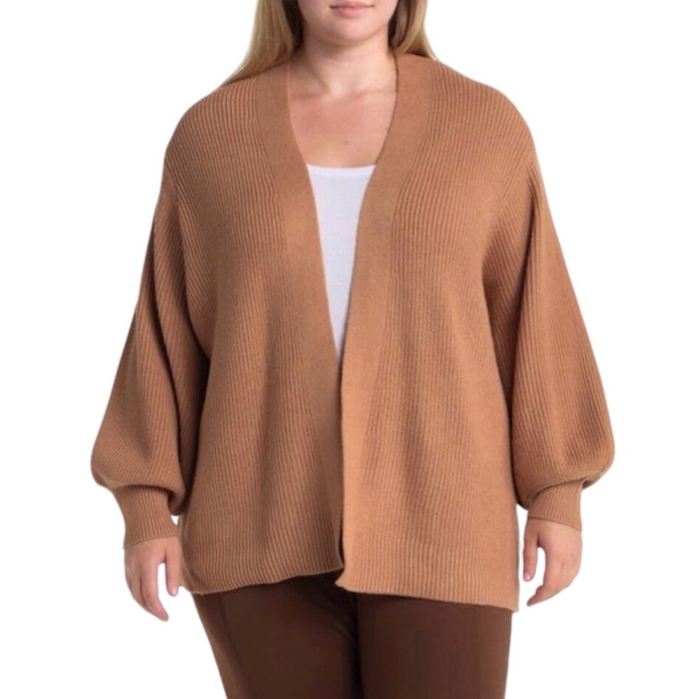 T Tahari Tan Open Front Rib Stitch Cardigan Sweater Size 2X